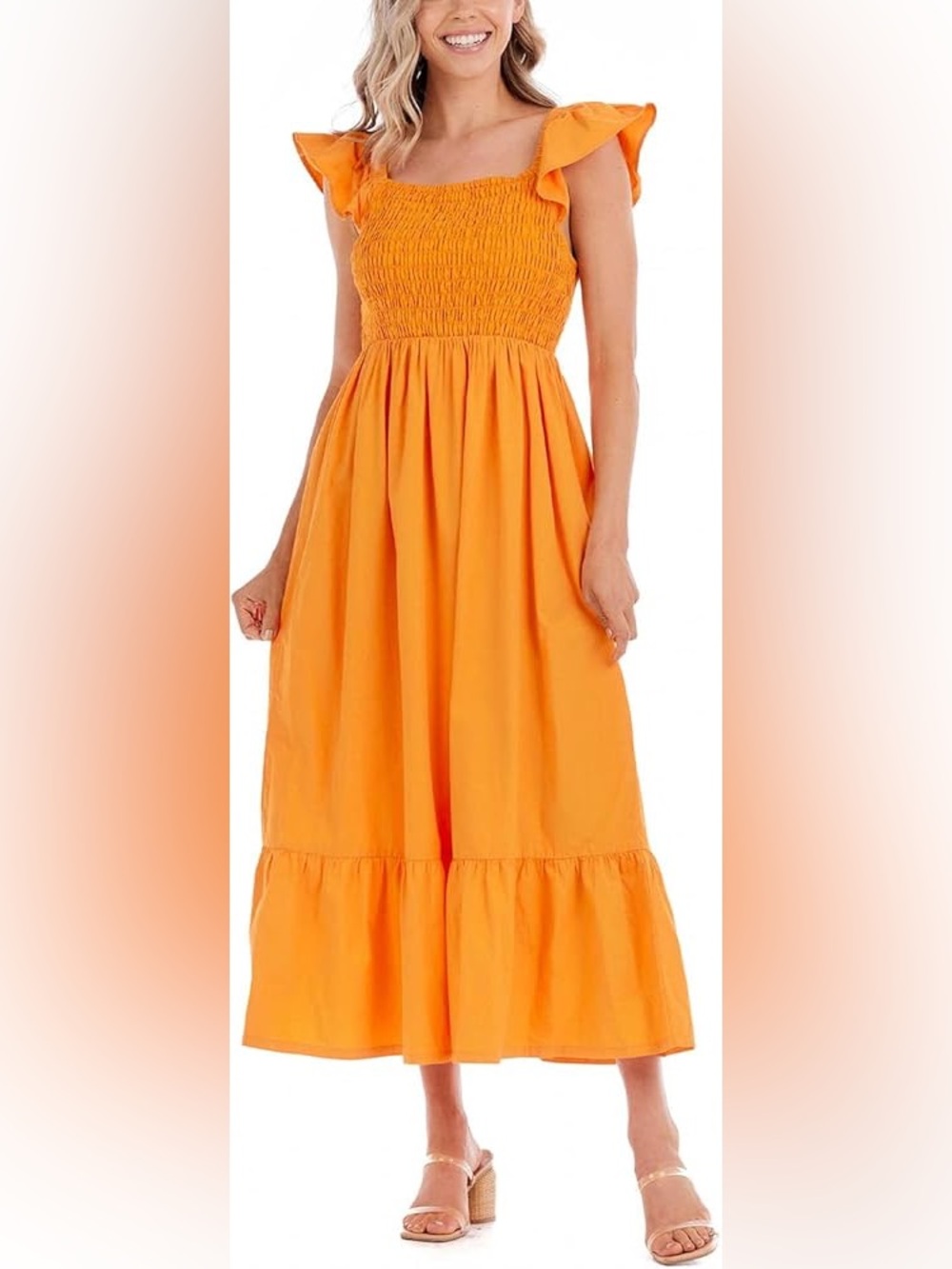 NEW Mud Pie Smocked Maxi Dress Orange Cotton Tiered Size Small 1173